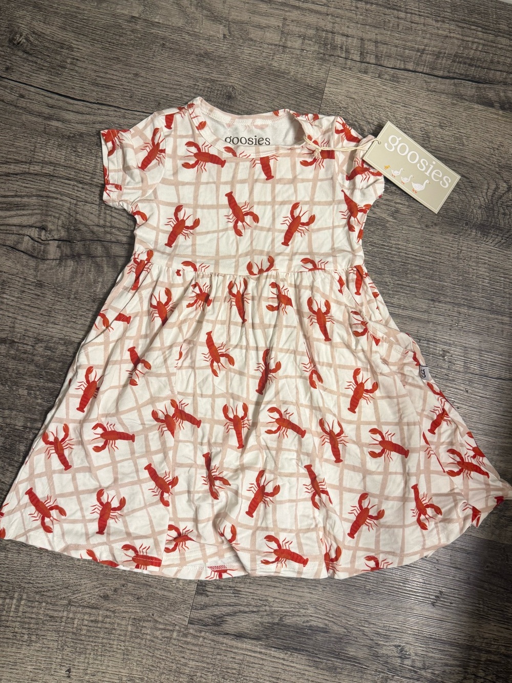 Goosies Bamboo Crawfish Print Girls Pocket Dress